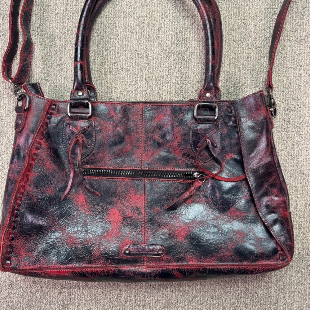 Bed Stu Distressed Black Red Leather Shoulder Crossbody Bag Handbag EUC - Picture 6 of 15